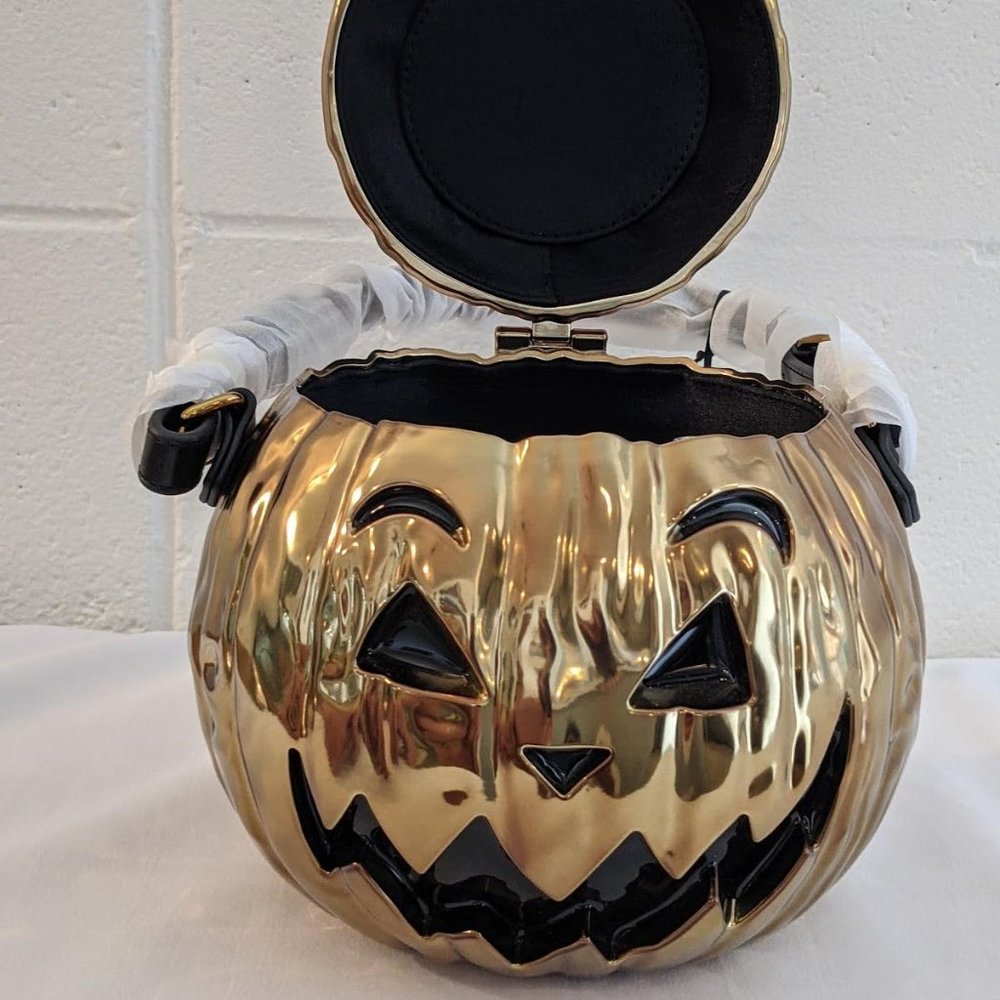 Halloween 🎃 SS20 Moschino Couture JeremyScott Laminated Pumpkin Bronze Handbag - Picture 14 of 16
